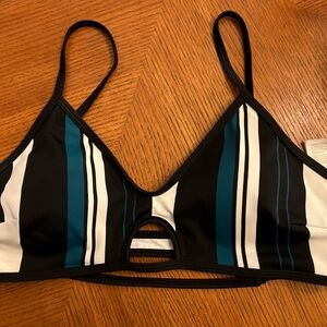 Cupshe Black and Teal Striped Bikini Top L tagged XL